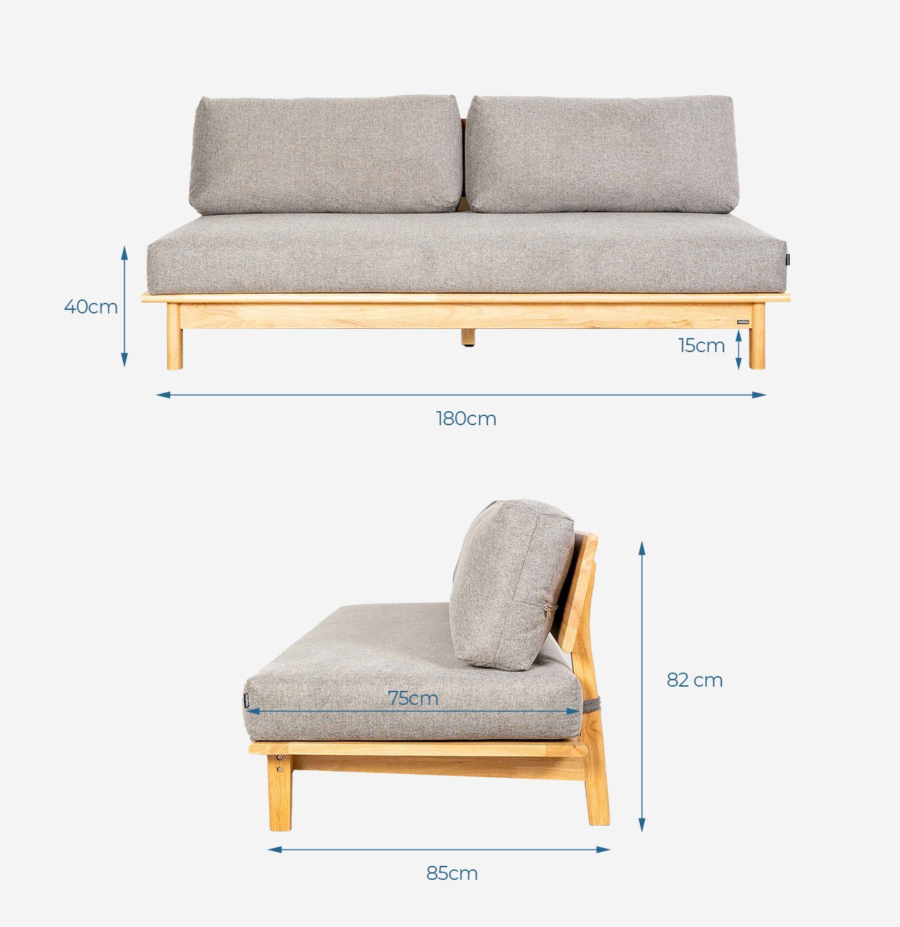 Ghế sofa gỗ VLINE nệm xám đậm kích thước